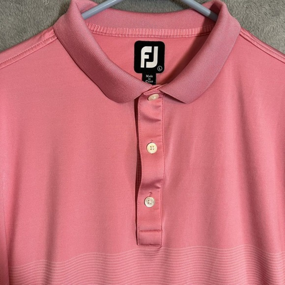 FootJoy Polo Shirt Men's Large Pink Stripes Short Sleeve‎ Pullover Stretch Golf